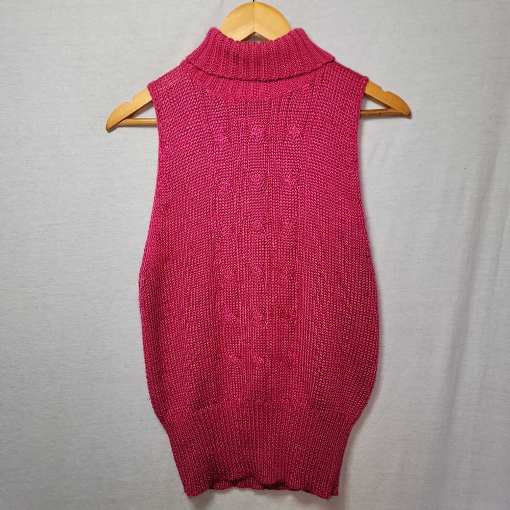 90s Sleeveless Turtleneck Sweater Women's Large Mock Neck Hot Pink Ribbed Y2k‎